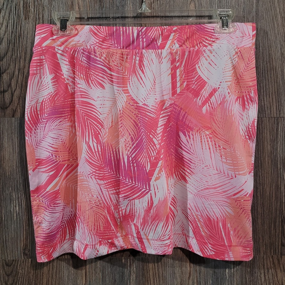 Stella Parker Athletic Skort Sz L Pink Palm Frond Floral Golf Tennis Resortwear
